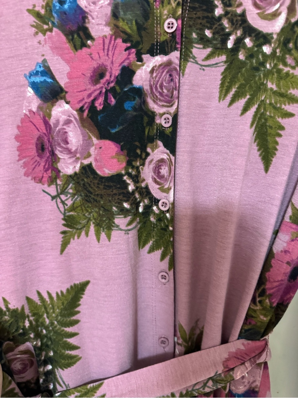 LuLaRoe Ellie Shirt Dress 2XL Mauve Floral Button Front Belted Midi Dress - Picture 5 of 7